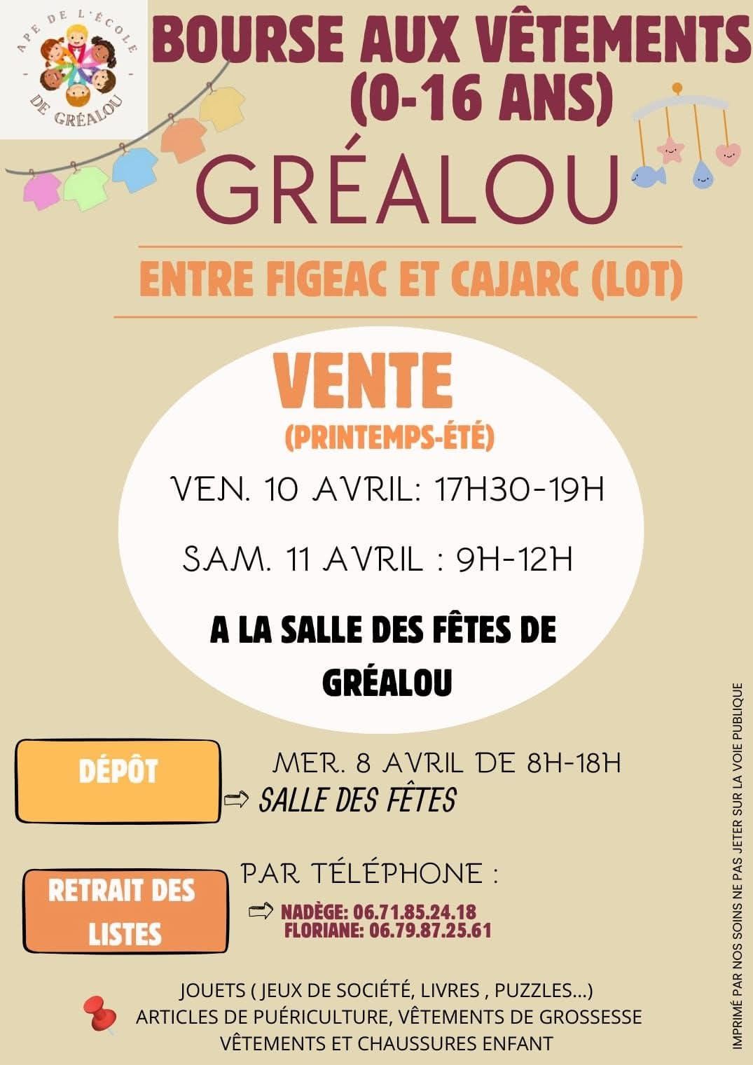 Bourse aux vêtements 0/16 ans  à Gréalou