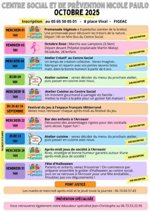 Programme de la rentrée au centre social de Figeac