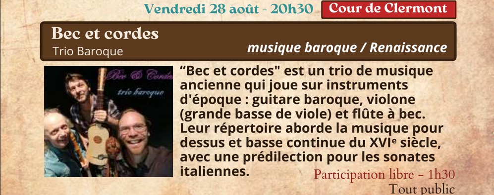 Festival Re-naissance à Figeac : concert, "bec et cordes", Trio Baroque