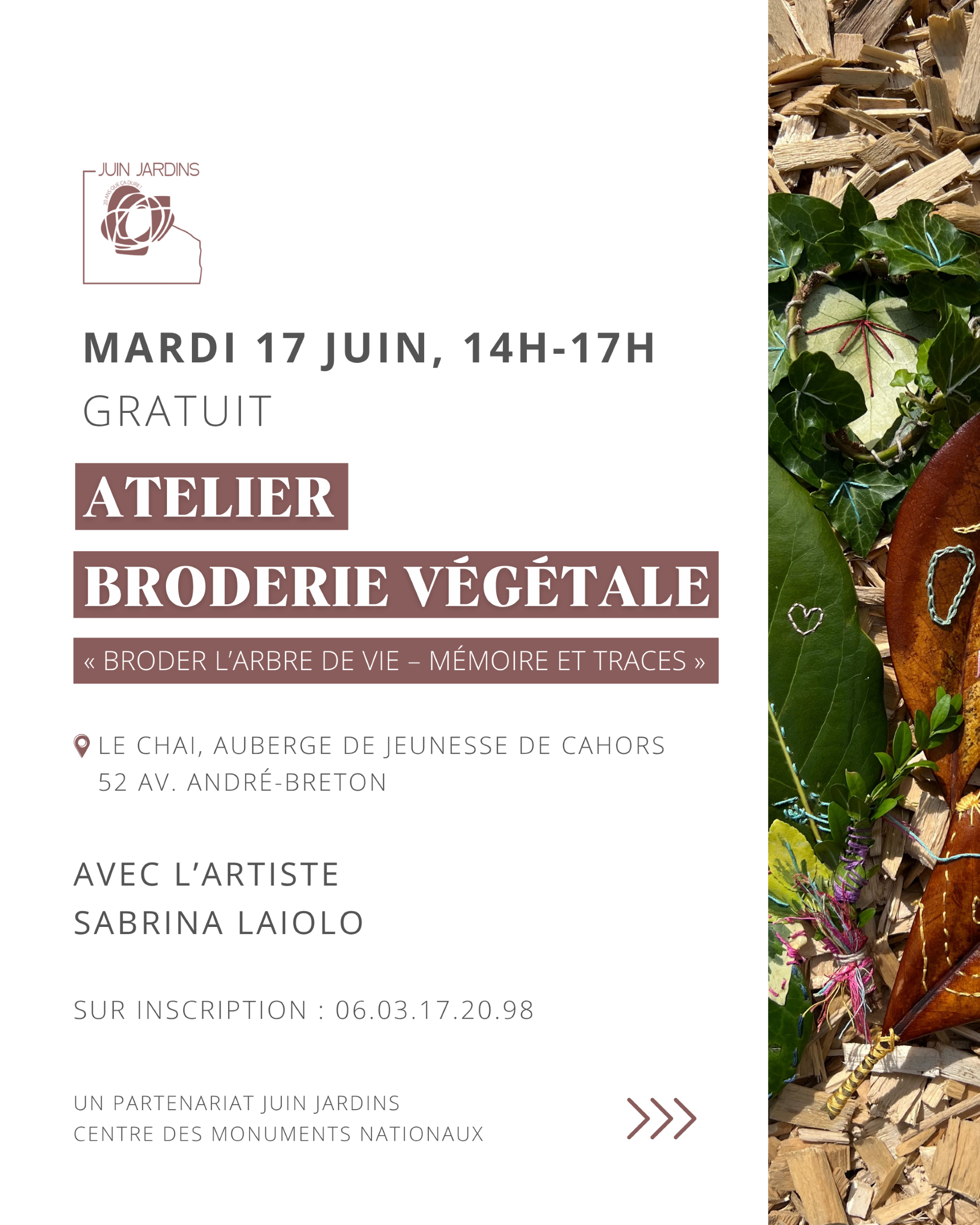 Cahors Juin Jardins : Atelier Broderie végétale