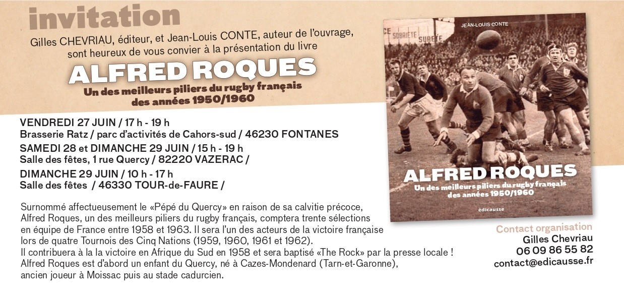 Sortie de l'ouvrage : Alfred Roques, un des meilleurs piliers du rugby français des années 1950/1960
