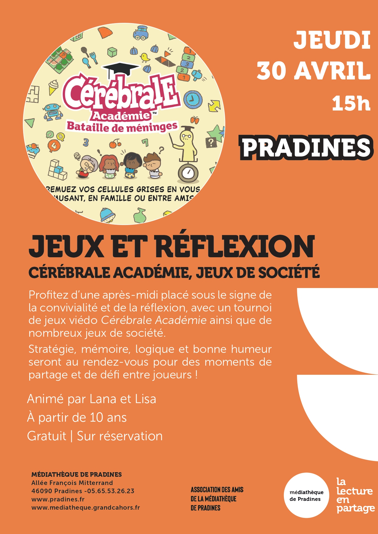 Cérébrale académie : jeux de société à la Médiathèque de Pradines — visuel événement