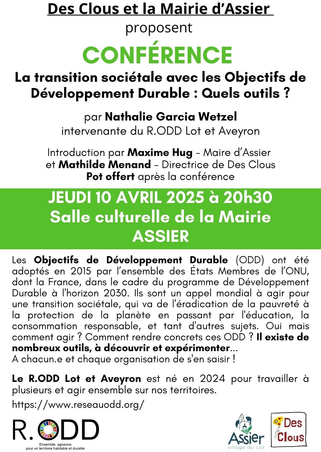 Conférence : "la transition sociétale avec les Objectifs de Développement Durable", Copeau à Assier